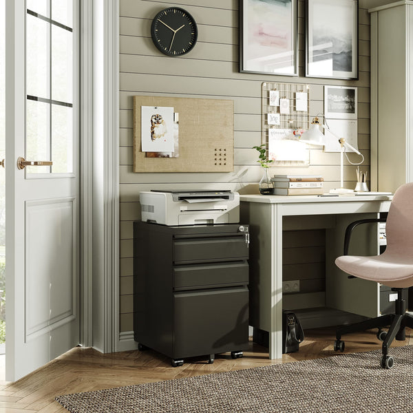 3-Drawer Mobile File Cabinet with Lock