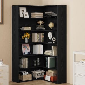 6-Tier L-Shaped Corner Bookshelf with Baffles