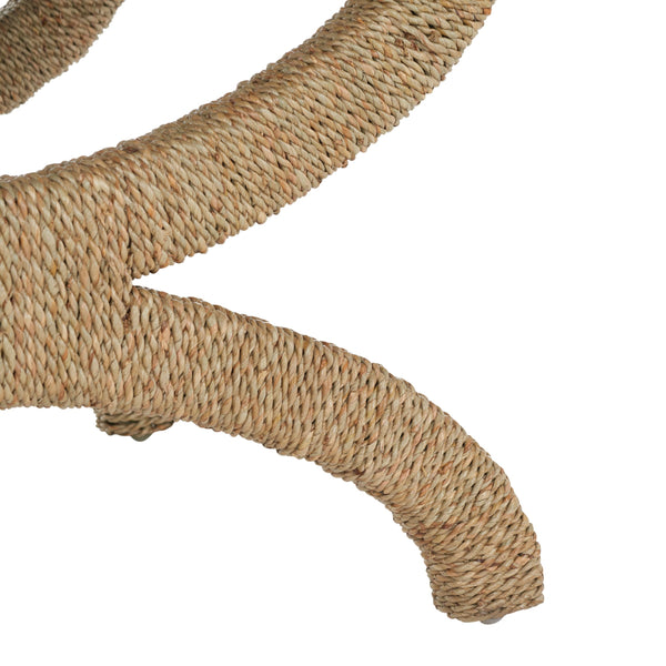 Woven Seagrass Ottoman with Mahogany Wood Frame