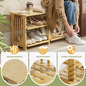 Bamboo Shoe Bench with Cushion & Storage Strap
