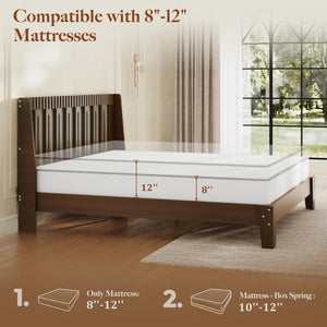 Wood Platform Bed Frame with Fluted Headboard | Queen & King