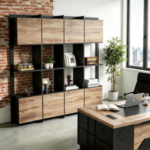 Tall Bookcase with Storage Cabinets & Open Shelves
