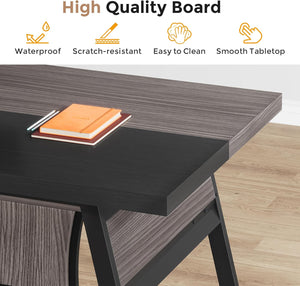 63-Inch Double Desk with LED Light & Storage Shelf