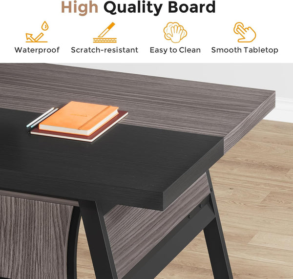 63-Inch Double Desk with LED Light & Storage Shelf