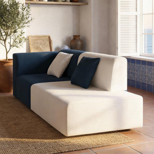 L-Shaped Chaise Lounge Sofa – Blue & White Fabric