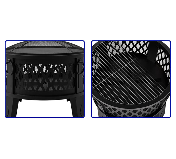 26" Steel Fire Pit with Grill & Diamond Mesh