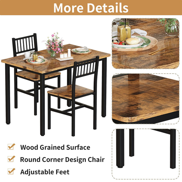 3-Piece Dining Table Set for 2 – Small Kitchen Table with 2 Stools