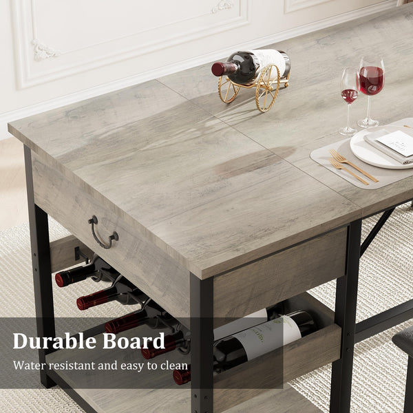 3-Piece Dining Table Set with Storage Drawers & Wine Rack