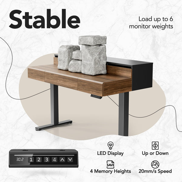 Electric Standing Desk with Drawers & Monitor Shelf, 48 Inch