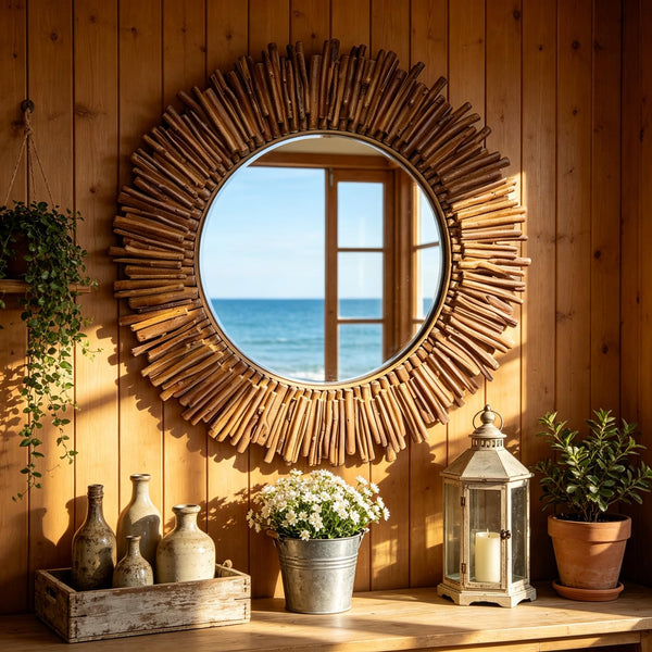 24-Inch Bohemian Sunburst Round Wall Mirror