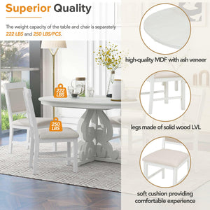 Extendable Round Dining Table Set for 4-6 with Upholstered Chairs