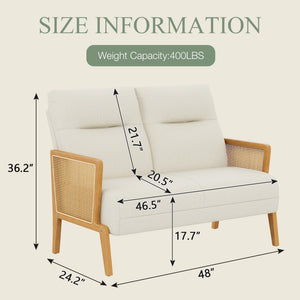 Rattan Arm Loveseat Settee – Upholstered 2-Seat Sofa