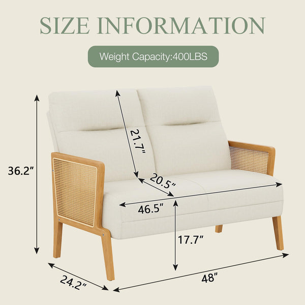 Rattan Arm Loveseat Settee – Upholstered 2-Seat Sofa