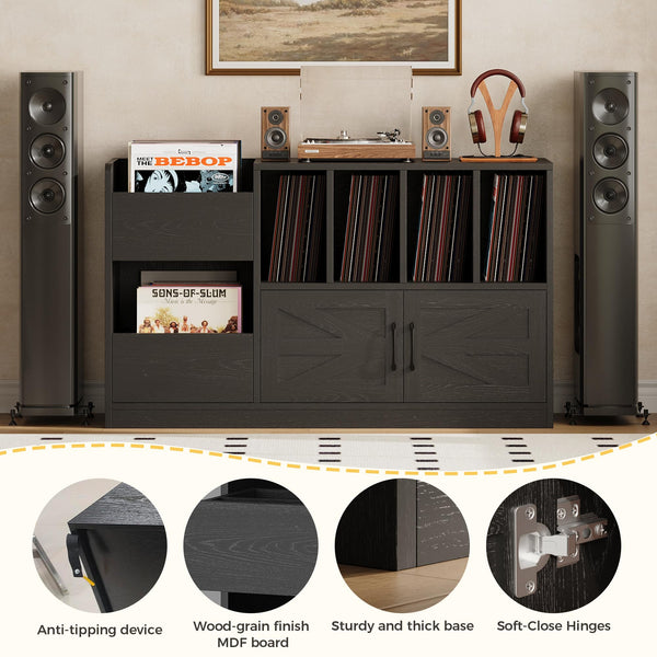 Record Player Stand with Vinyl Storage Cabinet