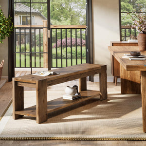 Solid Wood Entryway Bench with Storage Shelf, 55-Inch