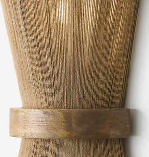 2-Light Mango Wood & Jute Rope Wall Sconce – Matte Brass
