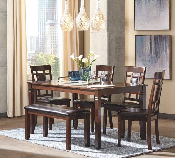 6-Piece Dining Table Set with Bench and 4 Chairs