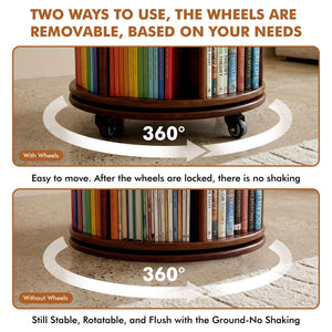 6-Tier Rotating Bookshelf Tower with Lockable Wheels