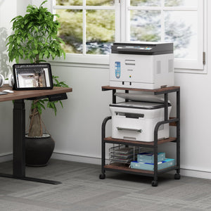3-Tier Rolling Printer Cart with Height-Adjustable Shelf