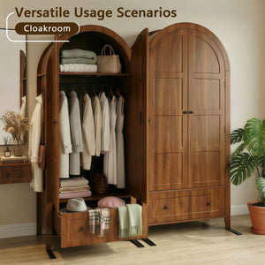 Armoire Wardrobe Closet with Drawer & Arched Doors — Walnut