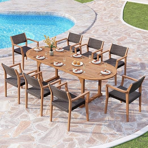 7-Piece Extendable Acacia Wood Outdoor Dining Set – Teak