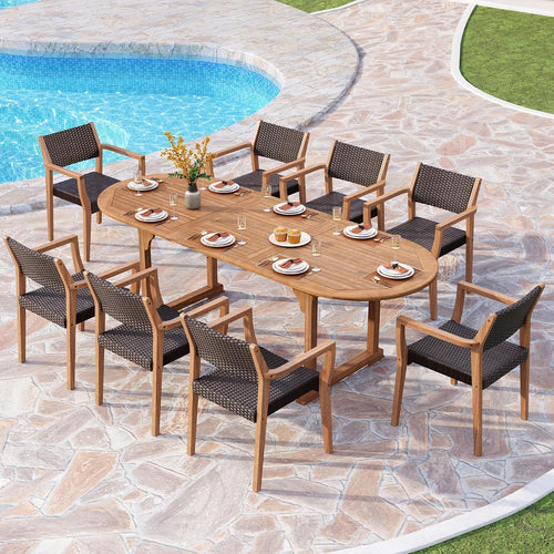 9-Piece Acacia Wood Outdoor Dining Set with Extendable Table