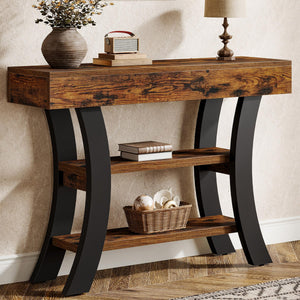 41" 3-Tier Curved Console Table with Storage Shelves