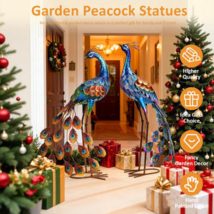 Metal Peacock Garden Statues – Set of 2