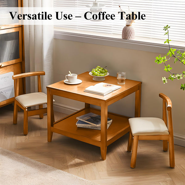 Solid Wood Square End Table with 2-Tier Storage Shelf