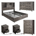 5-Piece Farmhouse Queen Bedroom Set with LED Bed Frame & Charging Stations