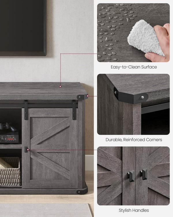 Farmhouse TV Stand with Sliding Barn Doors – Fits TVs up to 65"