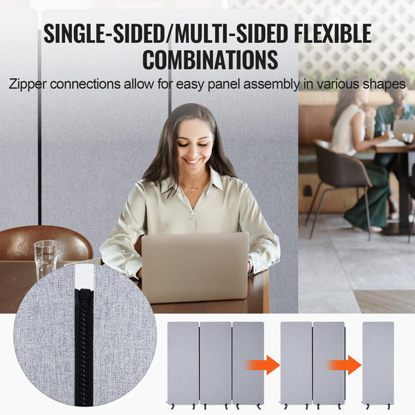 3-Panel Soundproof Room Divider – Folding Privacy Partition, Light Gray