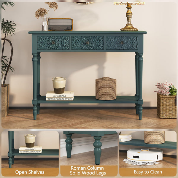 Console Table with 3 Drawers & Open Shelf