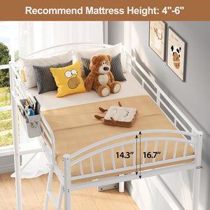 Twin Metal Loft Bed with Convertible Ladder & Guard Rails
