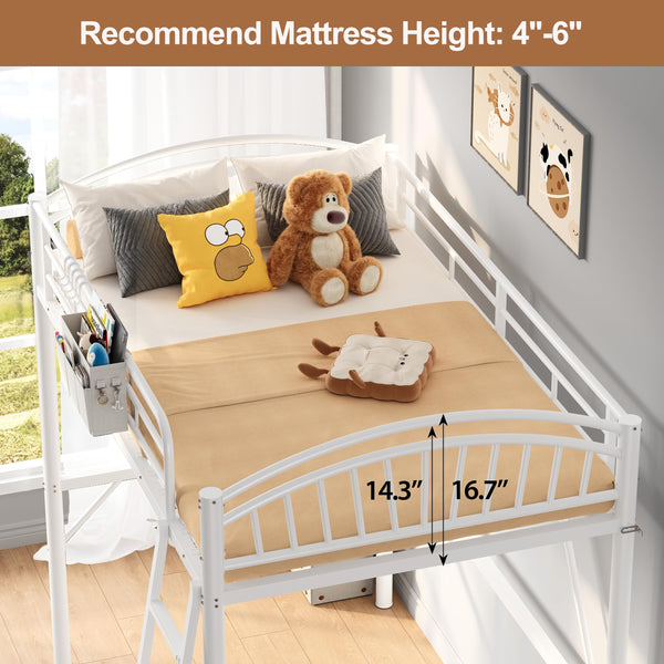 Twin Metal Loft Bed with Convertible Ladder & Guard Rails
