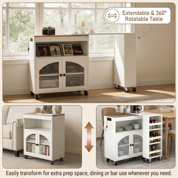 Rolling Kitchen Island Cart with Extendable Table