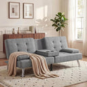 Convertible Futon Sofa Bed with Adjustable Backrest & Armrest