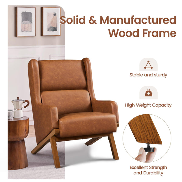High Back PU Leather Accent Chair – Brown