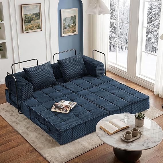 6-in-1 Convertible Sleeper Sofa Bed with Corduroy Folding Mattress & Modular Frame