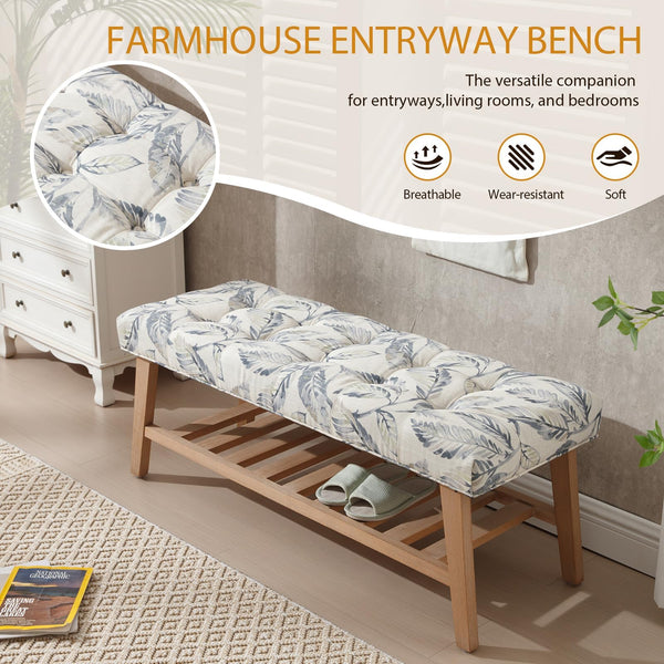 Upholstered Storage Bench with Shoe Shelf
