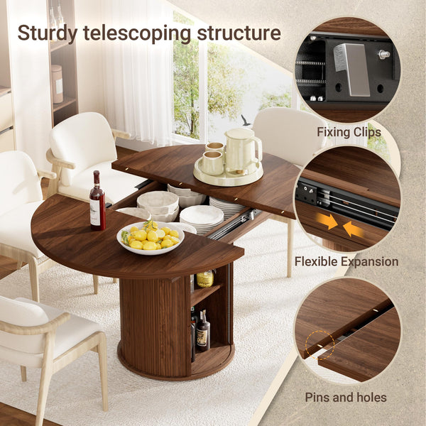 Expandable Round Oval Dining Table 40–55 Inch with Storage