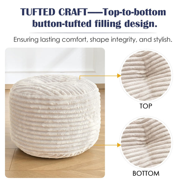 Round Corduroy Pouf Ottoman with Memory Foam Filling