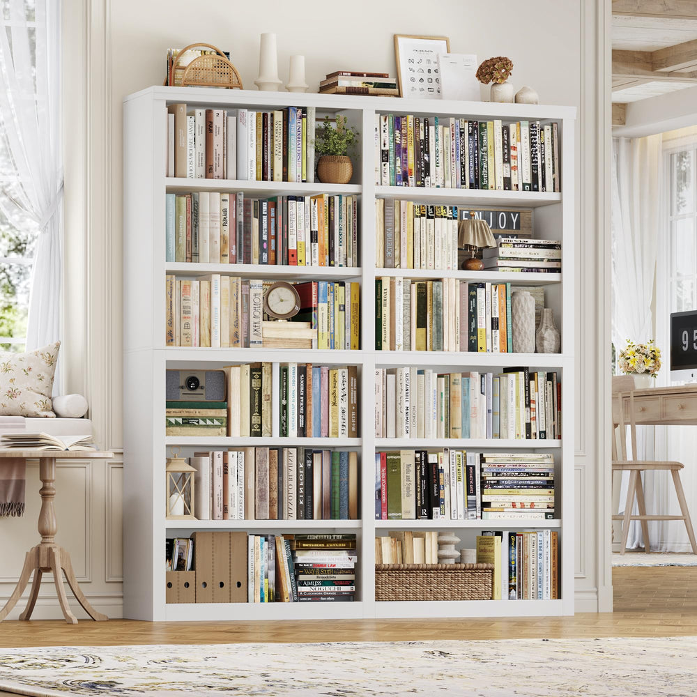 12-Shelf Double Wide Bookcase, 73" Tall Large Bookshelf with Storage