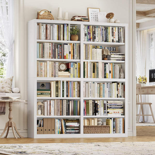 12-Shelf Double Wide Bookcase, 73" Tall Large Bookshelf with Storage