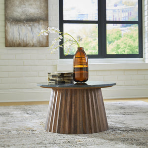 Round Cocktail Accent Table with Lower Shelf
