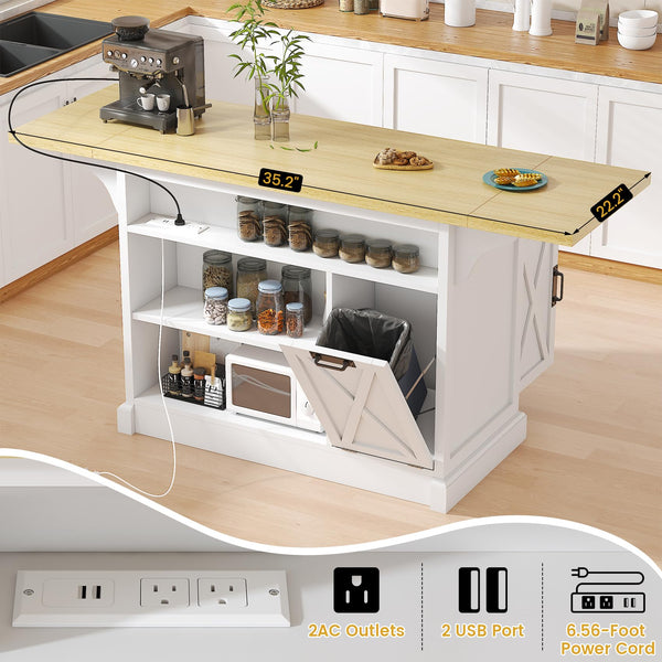Large Kitchen Island with Drop Leaf & Power Outlet