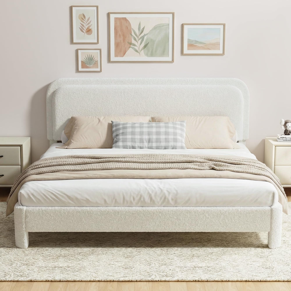 King Size Boucle Upholstered Bed Frame