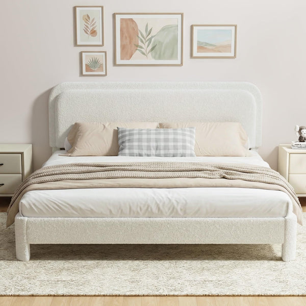 King Size Boucle Upholstered Bed Frame