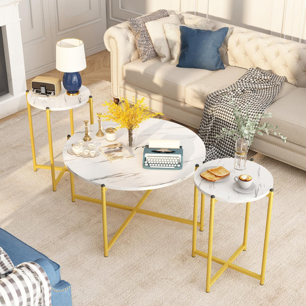 Round Marble Coffee Table Set of 3