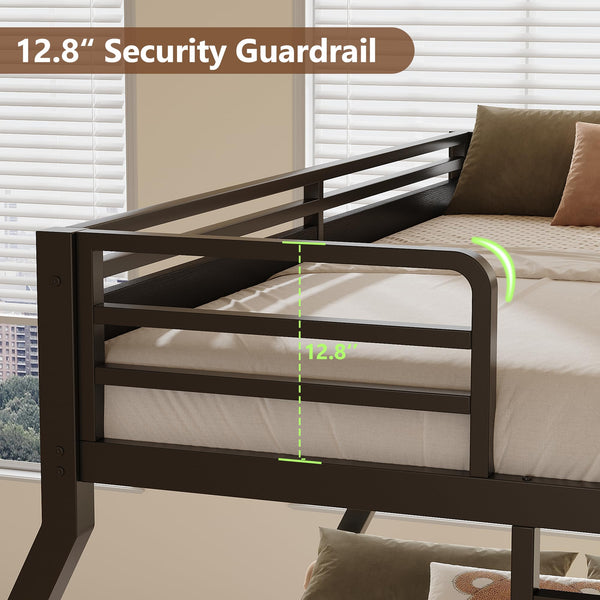 Heavy Duty Metal Bunk Bed Twin Over Full with Safety Guardrail & Ladder